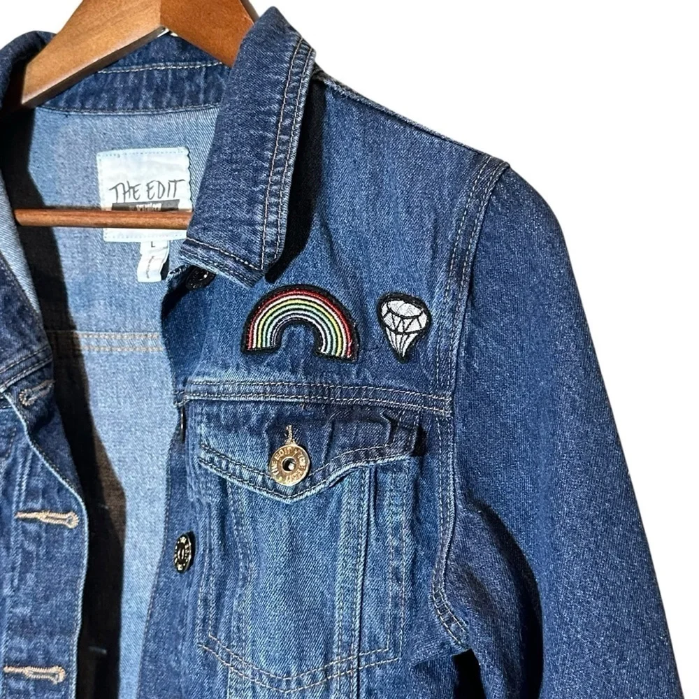 The Edit by Seventeen Button-Up Patch Denim Jean Jacket Girls Size Large